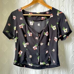 INTERMIX Black Floral Button-Up Blouse